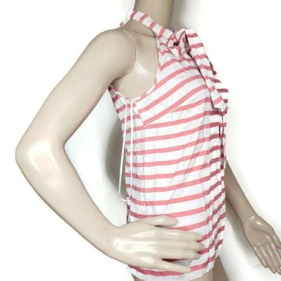 J.Crew Womens Red & White Striped Halter Top Bow Tie Neck Size 0 100% Silk - Picture 4 of 6